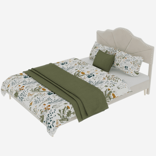 Cama estofada 160x200 - cabeceira macia e confortável, base baixa, multifuncional - bege