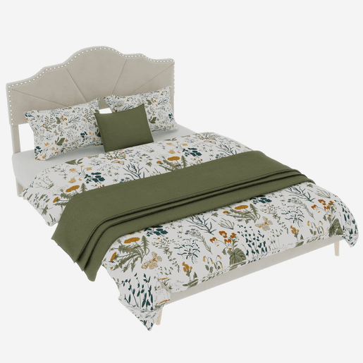 Cama estofada 160x200 - cabeceira macia e confortável, base baixa, multifuncional - bege