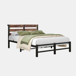 Cama 120x200 - Estrutura metálica com LED e USB, arrumação debaixo da cama - PretoCastanho