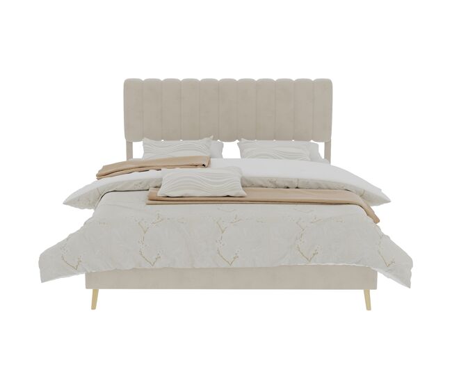 Cama tapizada 160x200 - cabecero acolchado, base baja sin almacenaje - beige