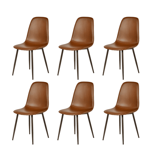 Conjunto 6 Cadeiras Jantar Estofadas PU Castanho Estilo Moderno Encosto Ergonómico Assento Acolchoado Pernas Metálicas Resistentes Fácil Limpeza Para Sala Jantar Cozinha