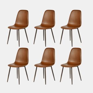 Conjunto 6 Cadeiras Jantar Estofadas PU Castanho Estilo Moderno Encosto Ergonómico Assento Acolchoado Pernas Metálicas Resistentes Fácil Limpeza Para Sala Jantar Cozinha