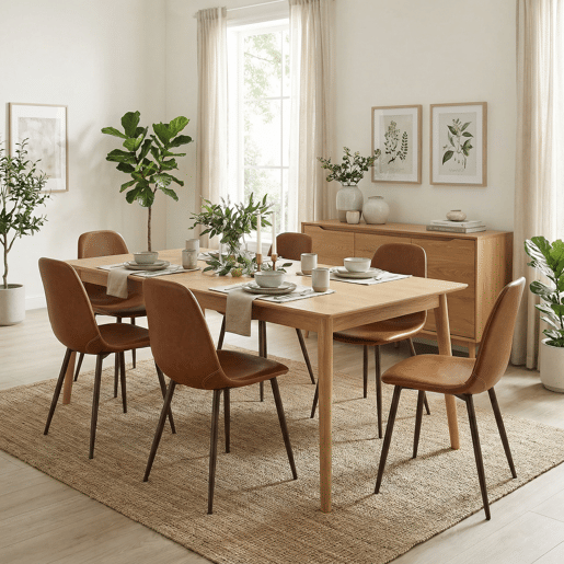 Conjunto 6 Cadeiras Jantar Estofadas PU Castanho Estilo Moderno Encosto Ergonómico Assento Acolchoado Pernas Metálicas Resistentes Fácil Limpeza Para Sala Jantar Cozinha