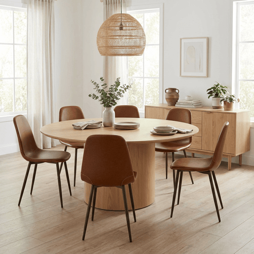Conjunto 6 Cadeiras Jantar Estofadas PU Castanho Estilo Moderno Encosto Ergonómico Assento Acolchoado Pernas Metálicas Resistentes Fácil Limpeza Para Sala Jantar Cozinha