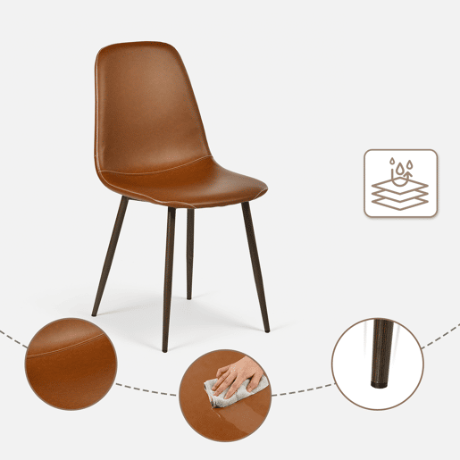 Conjunto 6 Cadeiras Jantar Estofadas PU Castanho Estilo Moderno Encosto Ergonómico Assento Acolchoado Pernas Metálicas Resistentes Fácil Limpeza Para Sala Jantar Cozinha