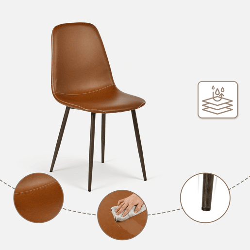 Conjunto 8 Cadeiras Jantar Estofadas PU Castanho Estilo Moderno Encosto Ergonómico Assento Com Acolchoamento Leve Pernas Metálicas Resistentes Fácil Limpeza Para Sala Jantar Cozinha Restaurante