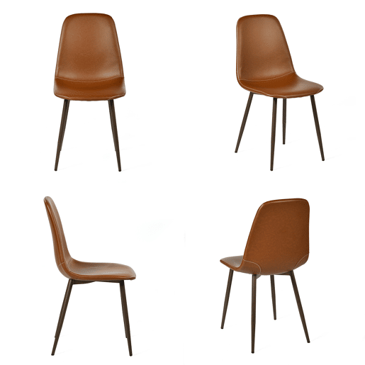 Conjunto 8 Cadeiras Jantar Estofadas PU Castanho Estilo Moderno Encosto Ergonómico Assento Com Acolchoamento Leve Pernas Metálicas Resistentes Fácil Limpeza Para Sala Jantar Cozinha Restaurante