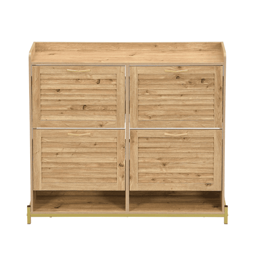 Sapateira 108,5x24x100 cm - 4 portas, estrutura metálica, organizador de sapatos - Madeira
