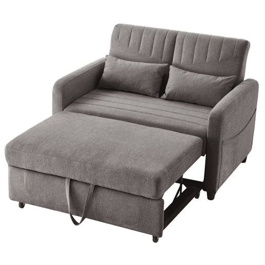 Sofá-cama de 2 lugares - design dobrável, moderno, encosto com 3 posições, algodão-linho - Cinza