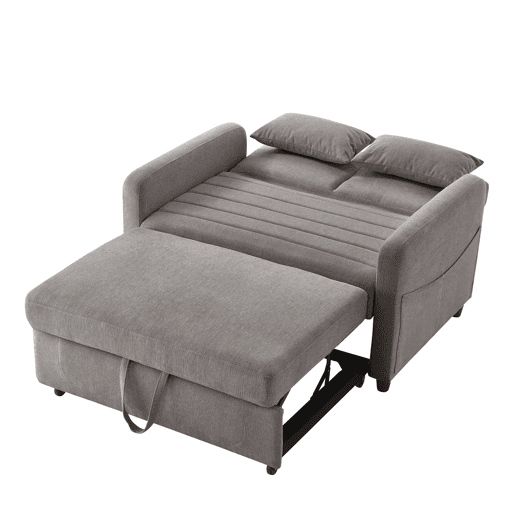 Sofá-cama de 2 lugares - design dobrável, moderno, encosto com 3 posições, algodão-linho - Cinza