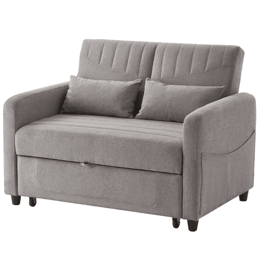 Sofá-cama de 2 lugares - design dobrável, moderno, encosto com 3 posições, algodão-linho - Cinza