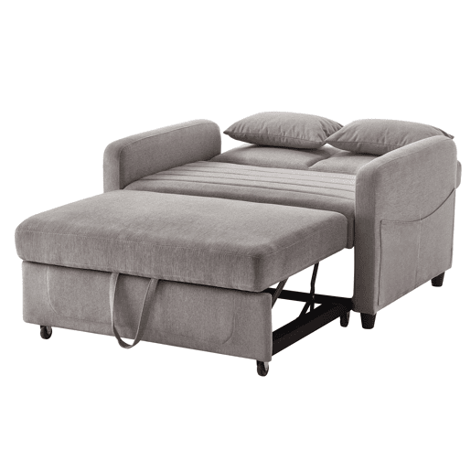 Sofá-cama de 2 lugares - design dobrável, moderno, encosto com 3 posições, algodão-linho - Cinza