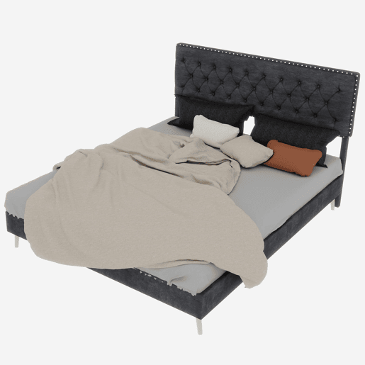 Cama moderna minimalista 160x200 - cabeceira confortável e macia, estrutura baixa - cinzenta