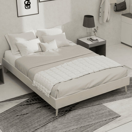 Cama moderna minimalista 140x200 - Base baixa estilo moderno - Bege