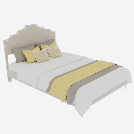 Cama estofada 140x200 - Moderna, cabeceira suave e confortável, estrutura baixa - Bege