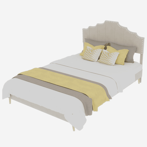 Cama estofada 140x200 - Moderna, cabeceira suave e confortável, estrutura baixa - Bege