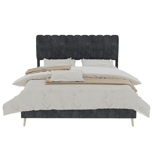 Cama estofada 160x200 - cabeceira macia, base baixa sem arrumação - cinzento