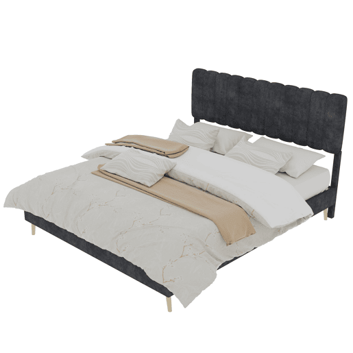 Cama estofada 160x200 - cabeceira macia, base baixa sem arrumação - cinzento