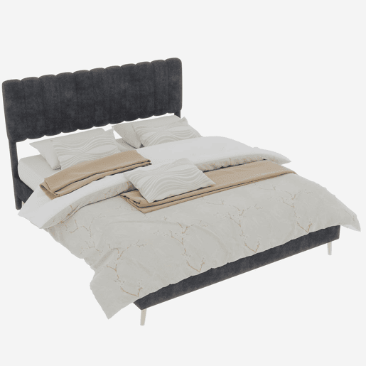Cama estofada 160x200 - cabeceira macia, base baixa sem arrumação - cinzento