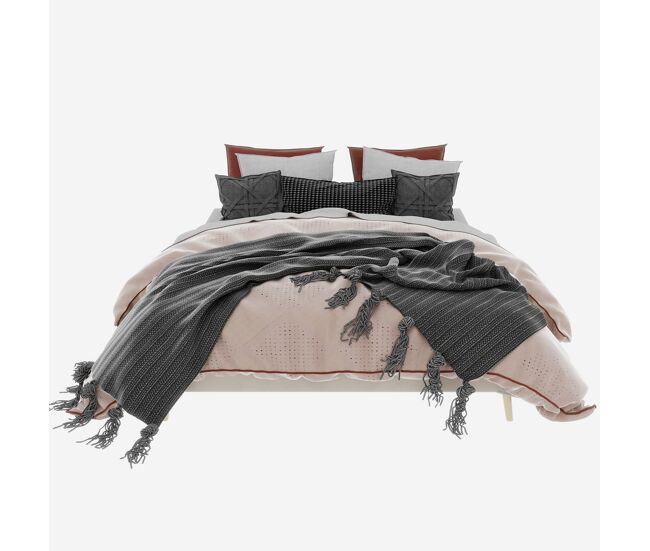 Cama minimalista 160x200 - base baja, estilo moderno, terciopelo holandés - beige