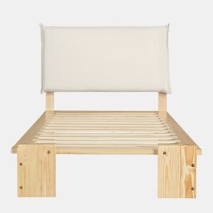 Cama individual 90x200 cm - cabeceira acolchoada, estrado estável, pés largos - natural
