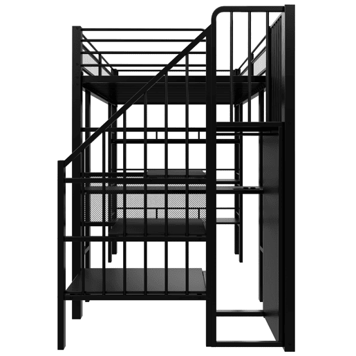 Cama alta 90x200 - com luz LED, tomada, prateleira e estante, multifuncional - preta
