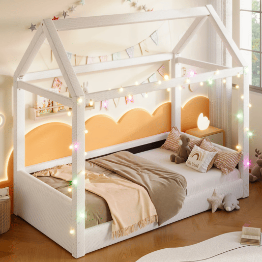 Cama de dia estofada 90x200 - com luzes LED - Bege