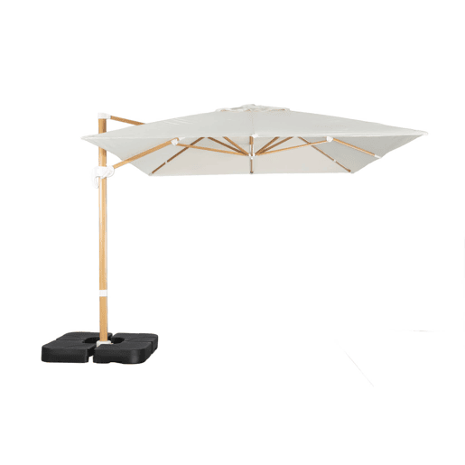 Guarda-sol retangular excêntrico com mastro efeito madeira, 3x4m + placas de peso 50x50cm Cru - 380x259x286 cm
