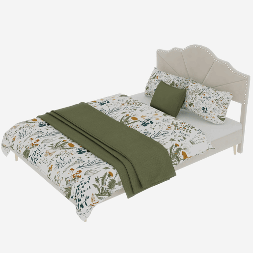 Cama estofada 140x200 - Moderna, cabeceira suave e confortável, funcional - Bege