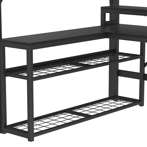 Cama alta 140x200 - com secretária, LED, USB e arrumação - Preto