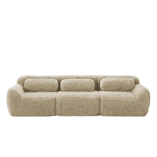 Sofá profundo de 3 lugares - modular, sem montagem, almofadas, suporte ergonómico - Cáqui claro