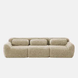 Sofá profundo de 3 lugares - modular, sem montagem, almofadas, suporte ergonómico - Cáqui claro
