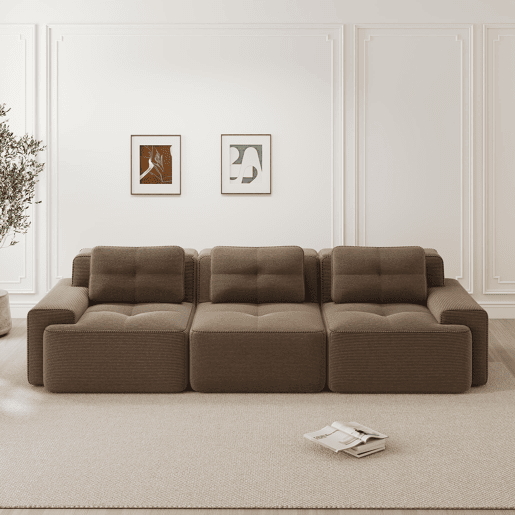 Sofá modular de 3 lugares - Cloud, profundo e confortável em veludo canelado, montagem livre - Castanho