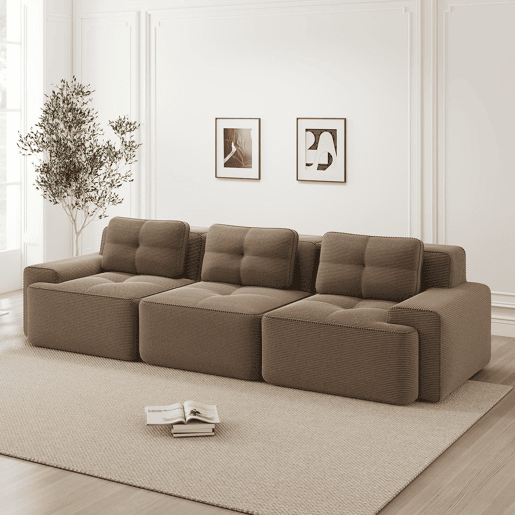 Sofá modular de 3 lugares - Cloud, profundo e confortável em veludo canelado, montagem livre - Castanho