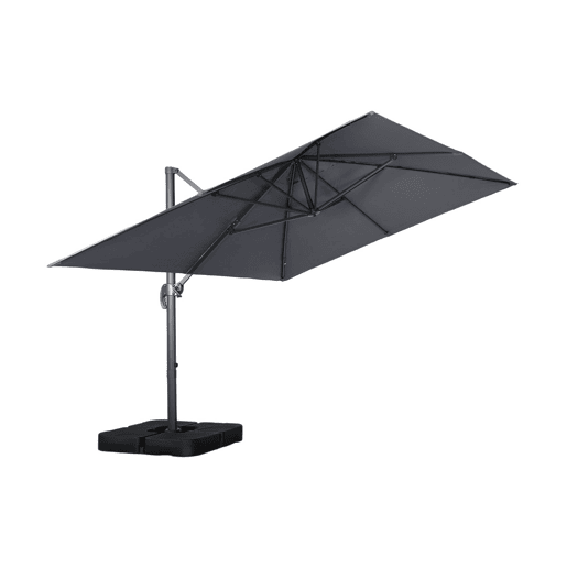 Guarda-sol retangular excêntrico, 3x4m + base com peso 50x50cm Cinza - 380x259x286 cm