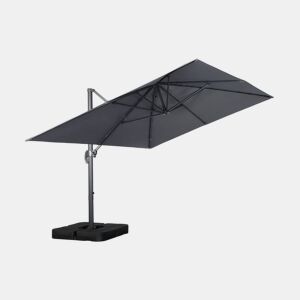 Guarda-sol retangular excêntrico, 3x4m + base com peso 50x50cm Cinza - 380x259x286 cm