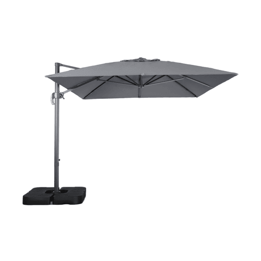 Guarda-sol retangular excêntrico, 3x4m + base com peso 50x50cm Cinza - 380x259x286 cm