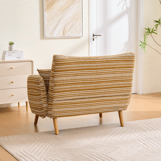 Sofá de 2 lugares - moderno, confortável, com braços e bolso de arrumação - amarelo mostarda