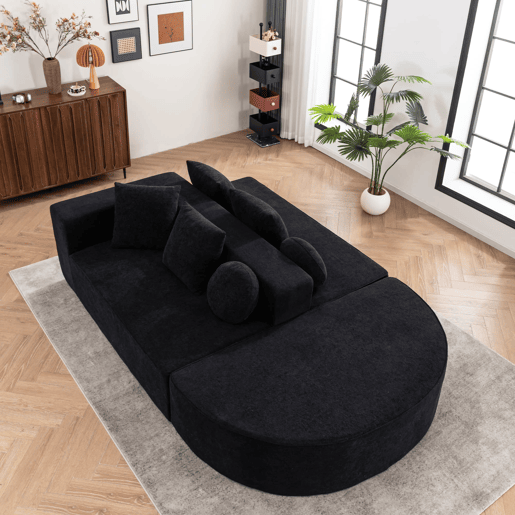 Sofá modular de 5 lugares - moderno, chenille confortável, sem montagem - preto