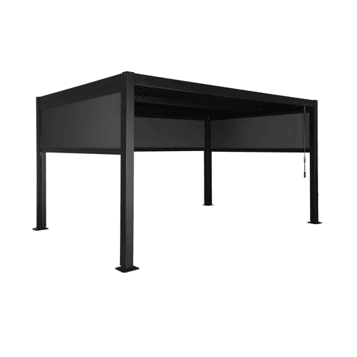 Pérgola bioclimática em alumínio e aço 3x4m com 2 estores 3m + 1 estore 4m Preto - 392x292x224 cm