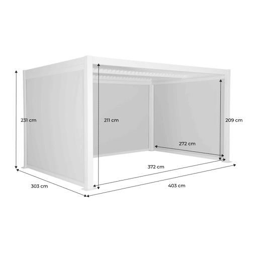 Pérgola bioclimática em alumínio e aço 3x4m com 2 estores 3m + 1 estore 4m Preto - 392x292x224 cm