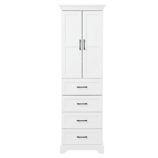 Armário de casa de banho 57x38x180 cm - 3 gavetas e prateleiras ajustáveis - branco