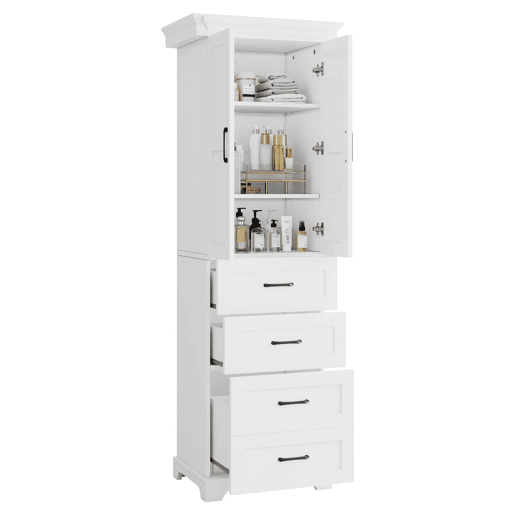 Armário de casa de banho 57x38x180 cm - 3 gavetas e prateleiras ajustáveis - branco