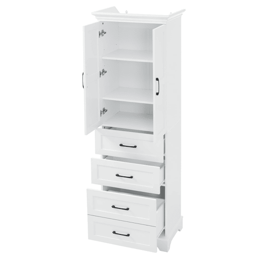 Armário de casa de banho 57x38x180 cm - 3 gavetas e prateleiras ajustáveis - branco