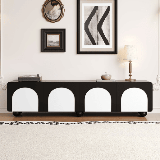 Móvel de TV 180x38x45 cm - 2 gavetas e 2 portas, design clássico - PretoPreto-Branco