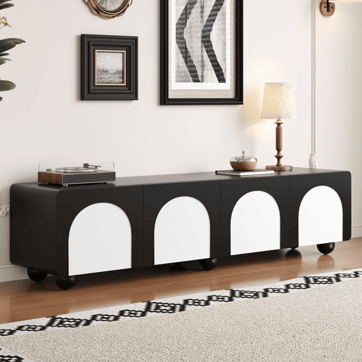 Móvel de TV 180x38x45 cm - 2 gavetas e 2 portas, design clássico - PretoPreto-Branco