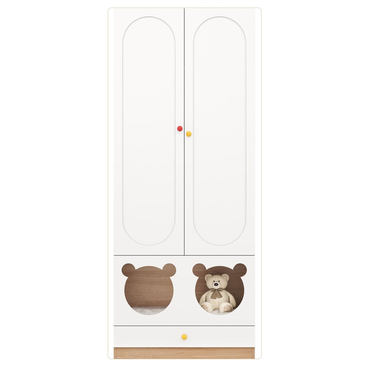 Armario infantil 80x50x200 cm - con barra de colgar y cama para gato, tiradores cerámica - natural+white