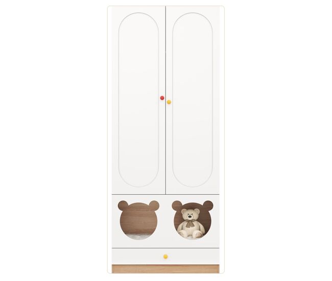 Armario infantil 80x50x200 cm - con barra de colgar y cama para gato, tiradores cerámica - natural+white