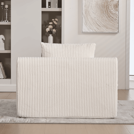 Poltrona relax grande - estofada em veludo, com apoio para os pés e bolsos laterais - bege