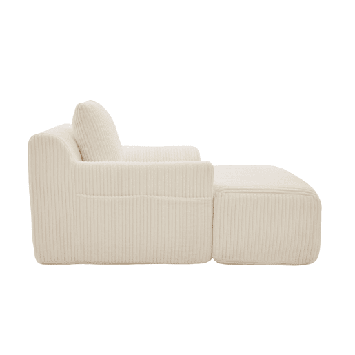 Poltrona relax grande - estofada em veludo, com apoio para os pés e bolsos laterais - bege